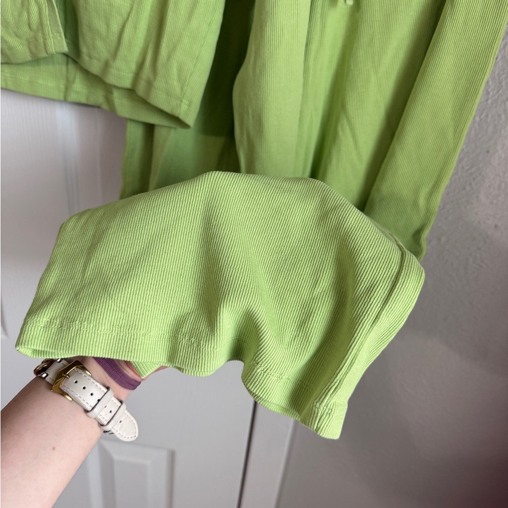 ZARA Matching Set Green Pants and Front Button Cardigan Long Sleeve Top Ribbed S - Picture 6 of 8
